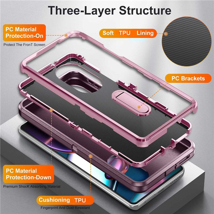 For Motorola Edge 30 Pro (Motorola Edge+ (2022)) Defender Series Hard PC + Soft TPU Kickstand Case Anti-drop Phone Cover - Purplish Red/Pink