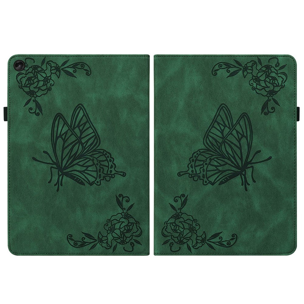Butterfly Flower Imprinted Tablet Case for Lenovo Tab M10 (Gen 3), PU Leather Stand Card Holder Protective Cover - Green