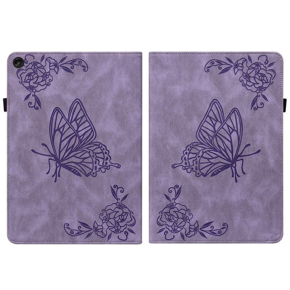 Butterfly Flower Imprinted Tablet Case for Lenovo Tab M10 (Gen 3), PU Leather Stand Card Holder Protective Cover - Purple
