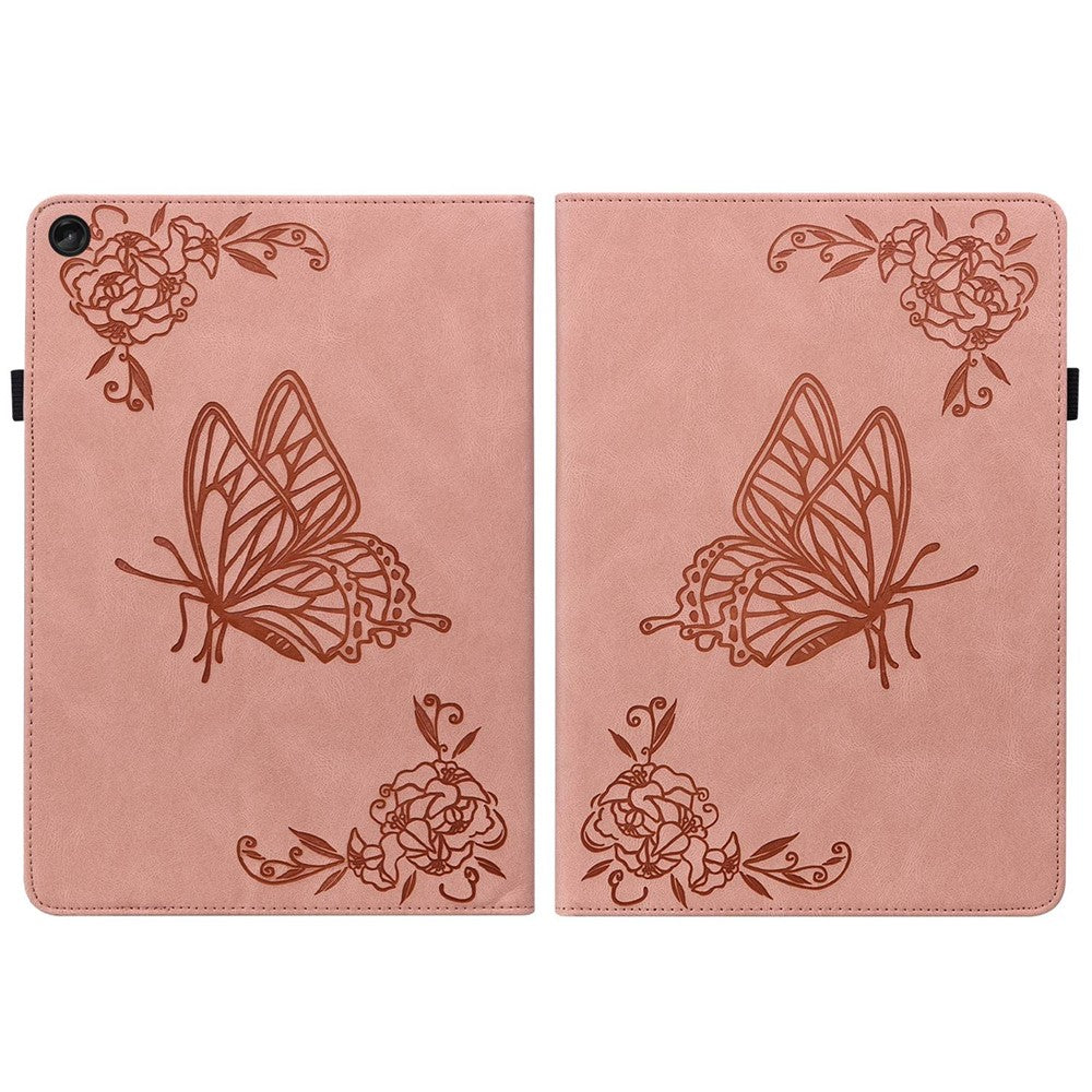 Butterfly Flower Imprinted Tablet Case for Lenovo Tab M10 (Gen 3), PU Leather Stand Card Holder Protective Cover - Pink