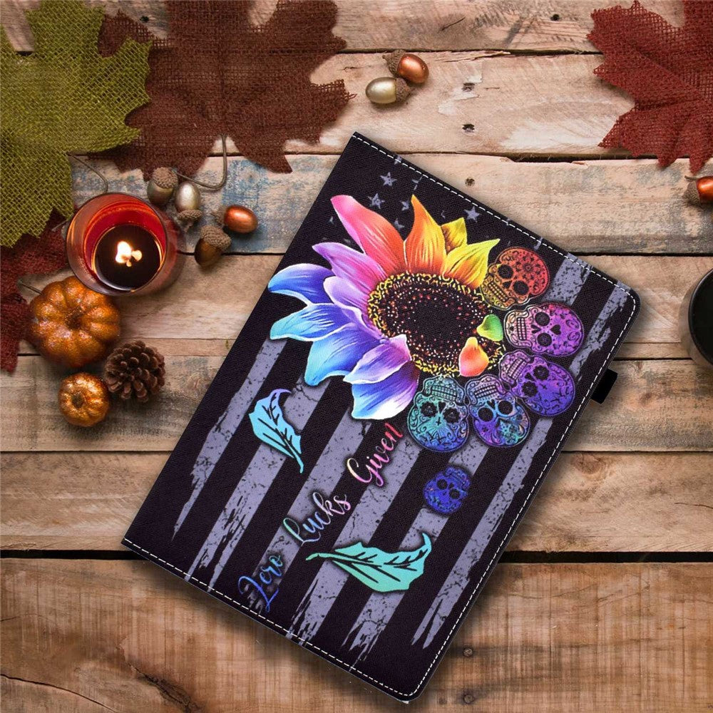 For Lenovo Tab M10 (Gen 3) TB-328FU / TB-328XU Pattern Printing Leather Stand Protective Case Card Slots Smart Cover with Elastic Band and Pencil Holder - Sunflower