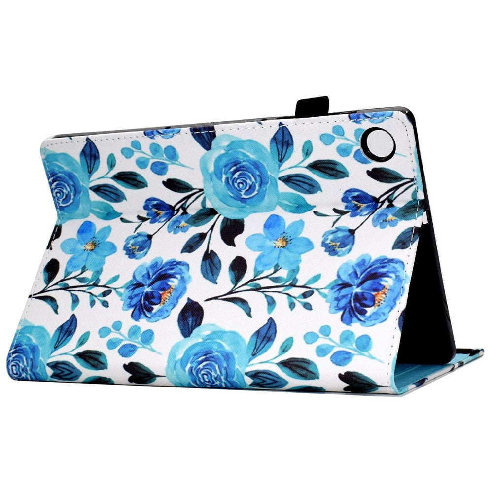 For Lenovo Tab M10 (Gen 3) TB-328FU / TB-328XU Pattern Printing Leather Stand Protective Case Card Slots Smart Cover with Elastic Band and Pencil Holder - Blue Rose