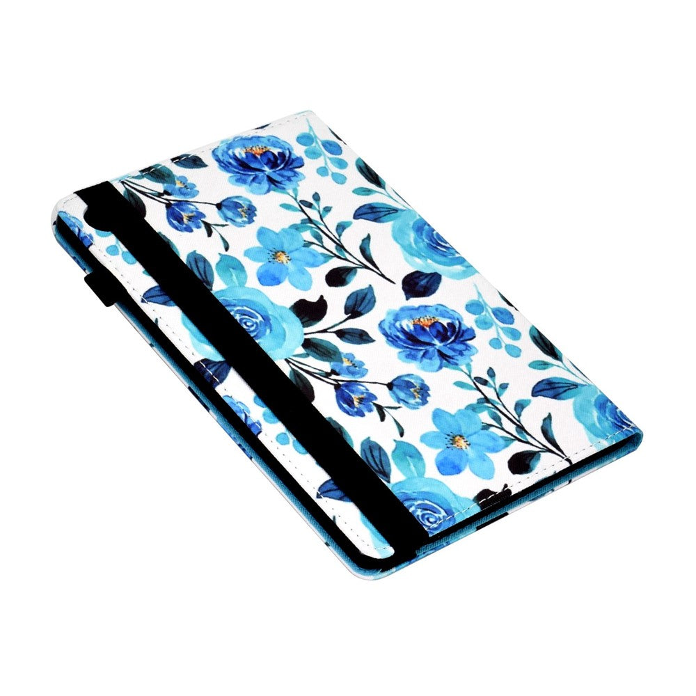 For Lenovo Tab M10 (Gen 3) TB-328FU / TB-328XU Pattern Printing Leather Stand Protective Case Card Slots Smart Cover with Elastic Band and Pencil Holder - Blue Rose