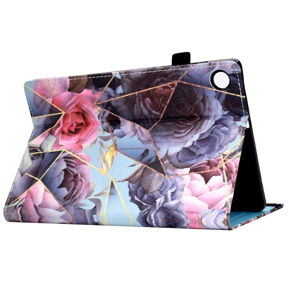 For Lenovo Tab M10 (Gen 3) TB-328FU / TB-328XU Pattern Printing Leather Stand Protective Case Card Slots Smart Cover with Elastic Band and Pencil Holder - Pink Rose