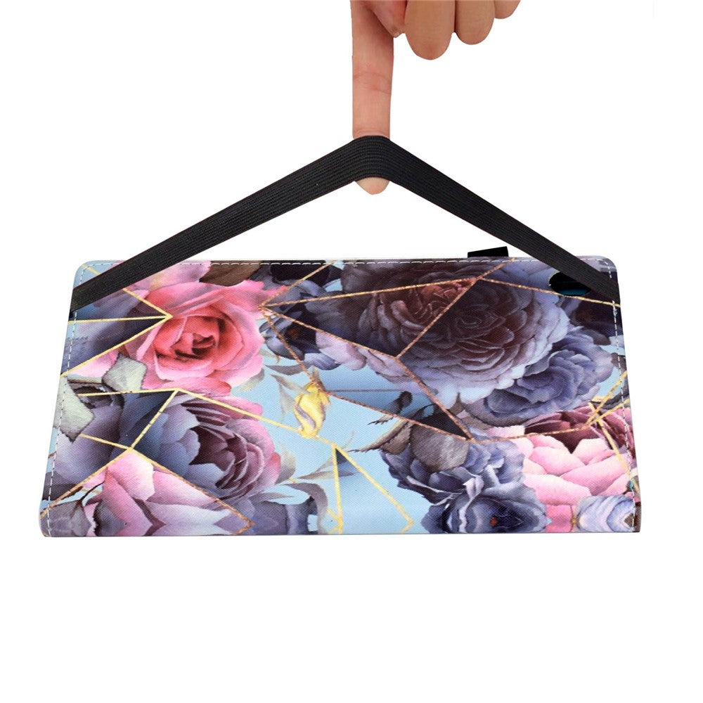 For Lenovo Tab M10 (Gen 3) TB-328FU / TB-328XU Pattern Printing Leather Stand Protective Case Card Slots Smart Cover with Elastic Band and Pencil Holder - Pink Rose