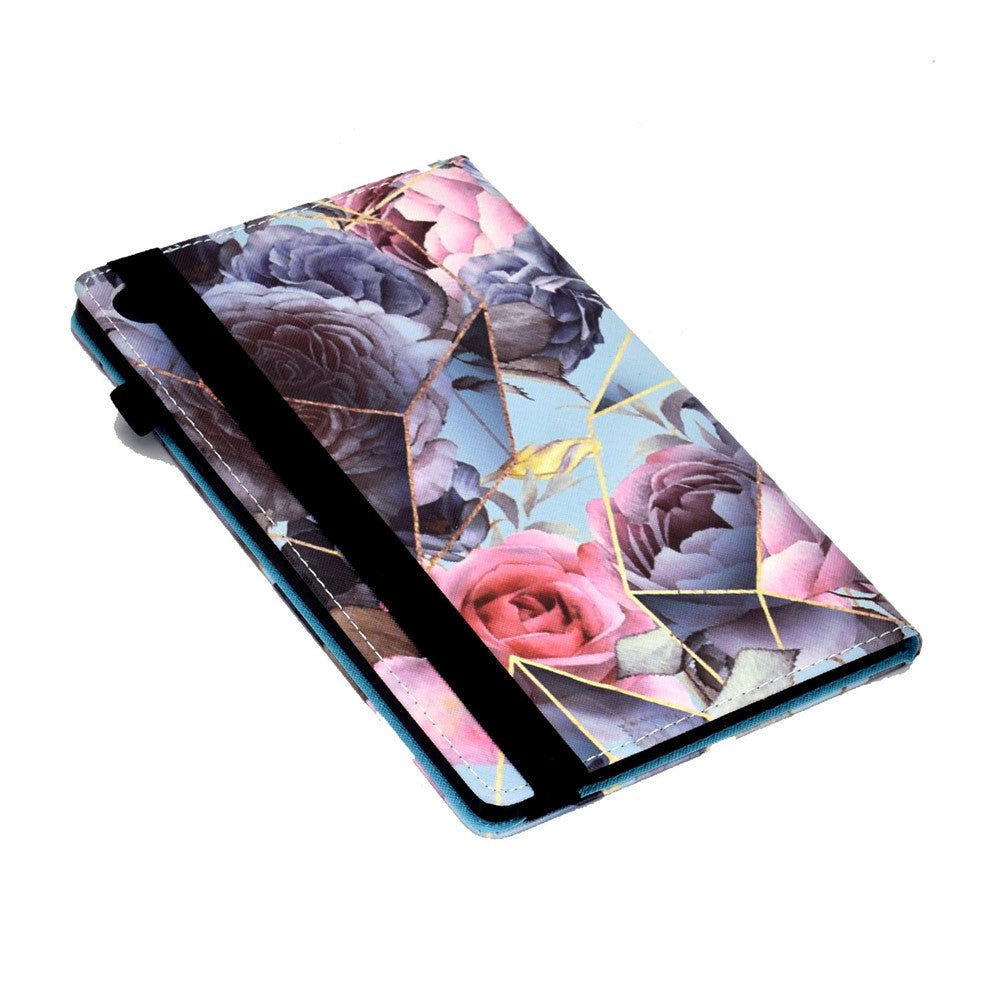 For Lenovo Tab M10 (Gen 3) TB-328FU / TB-328XU Pattern Printing Leather Stand Protective Case Card Slots Smart Cover with Elastic Band and Pencil Holder - Pink Rose