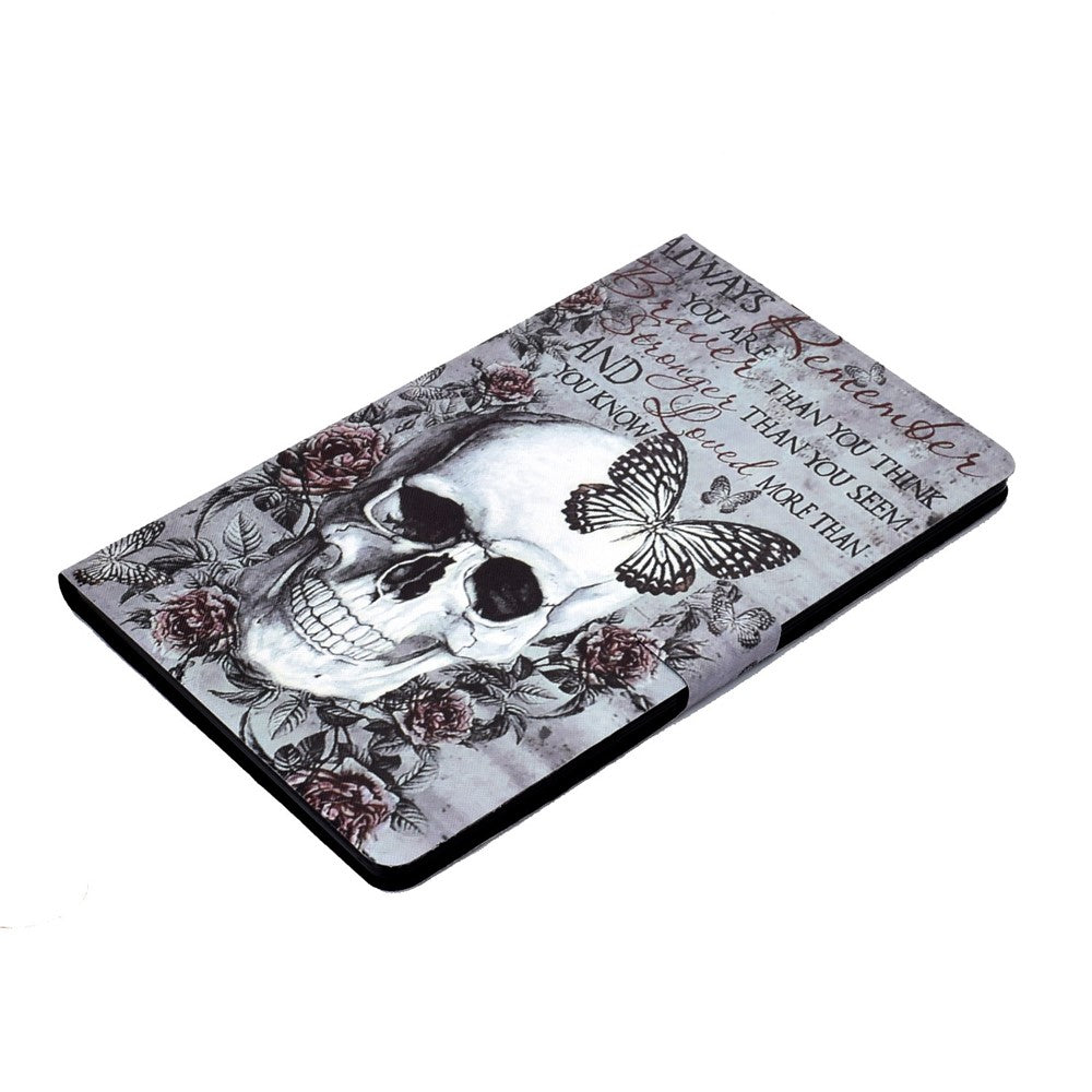 For Lenovo Tab M10 (Gen 3) TB-328FU / TB-328XU B1 Pattern Printing Stand PU Leather Folio Case Card Slots Smart Auto Wake / Sleep Shell with Pencil Holder - Skull