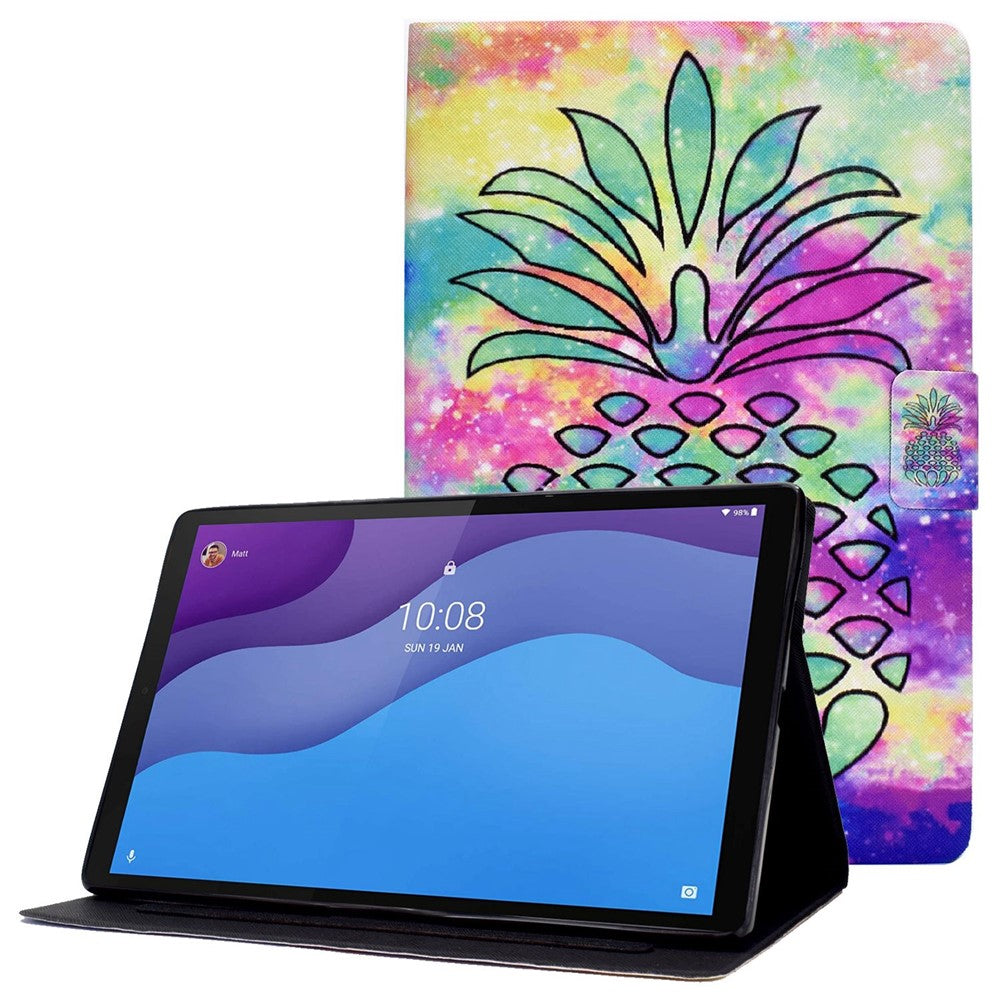 For Lenovo Tab M10 (Gen 3) TB-328FU / TB-328XU B1 Pattern Printing Stand PU Leather Folio Case Card Slots Smart Auto Wake / Sleep Shell with Pencil Holder - Colorful Pineapple