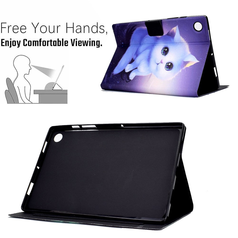 For Lenovo Tab M10 (Gen 3) TB-328FU / TB-328XU B1 Pattern Printing Stand PU Leather Folio Case Card Slots Smart Auto Wake / Sleep Shell with Pencil Holder - Cat