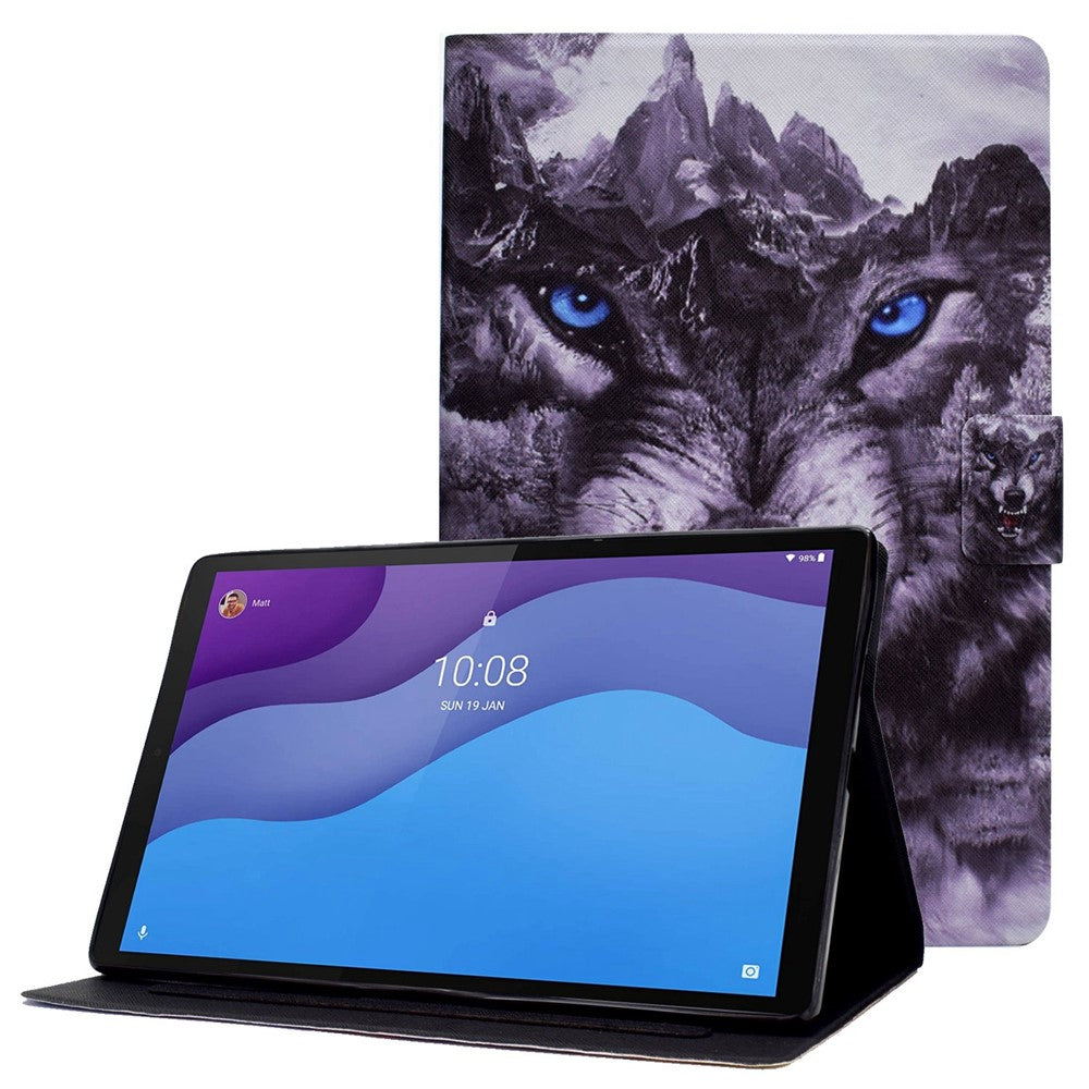 For Lenovo Tab M10 (Gen 3) TB-328FU / TB-328XU B1 Pattern Printing Stand PU Leather Folio Case Card Slots Smart Auto Wake / Sleep Shell with Pencil Holder - Wolf