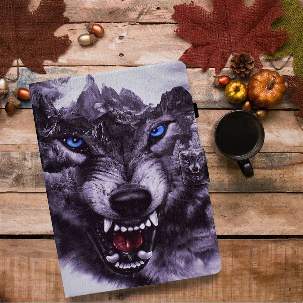 For Lenovo Tab M10 (Gen 3) TB-328FU / TB-328XU B1 Pattern Printing Stand PU Leather Folio Case Card Slots Smart Auto Wake / Sleep Shell with Pencil Holder - Wolf