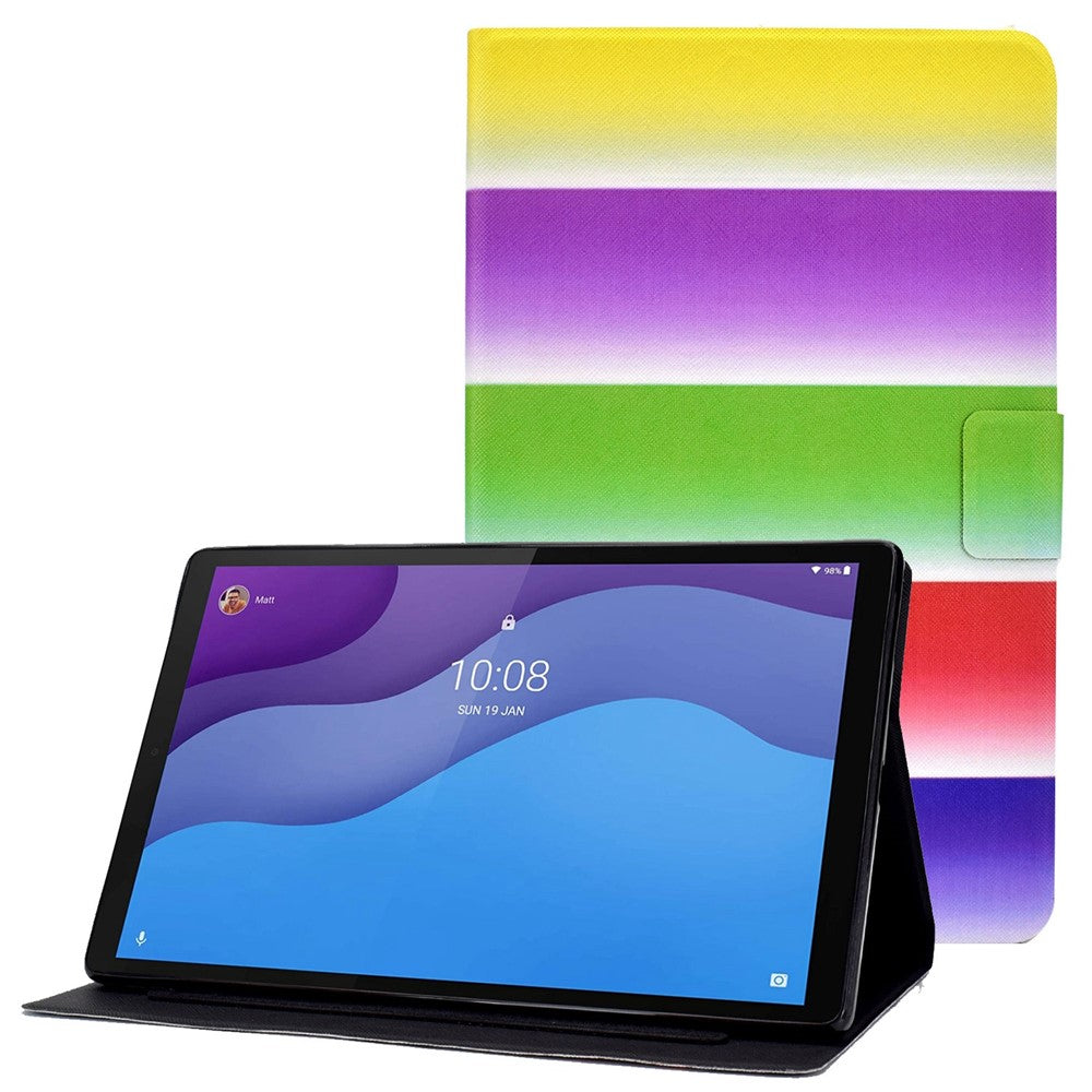 For Lenovo Tab M10 (Gen 3) TB-328FU / TB-328XU B2 Pattern Printing Stand Protective Case Auto Sleep / Wake Function PU Leather Smart Cover with Card Slots - Rainbow