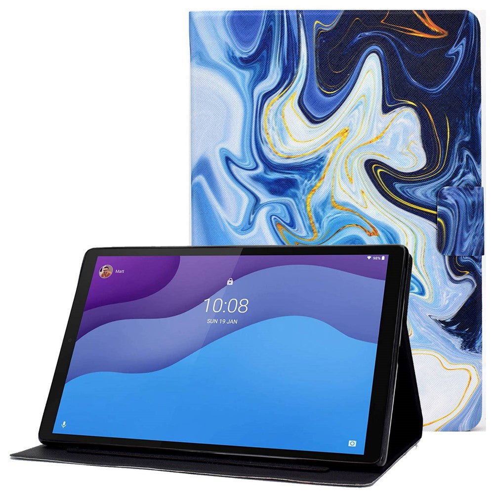 For Lenovo Tab M10 (Gen 3) TB-328FU / TB-328XU B2 Pattern Printing Stand Protective Case Auto Sleep / Wake Function PU Leather Smart Cover with Card Slots - Blue Marble