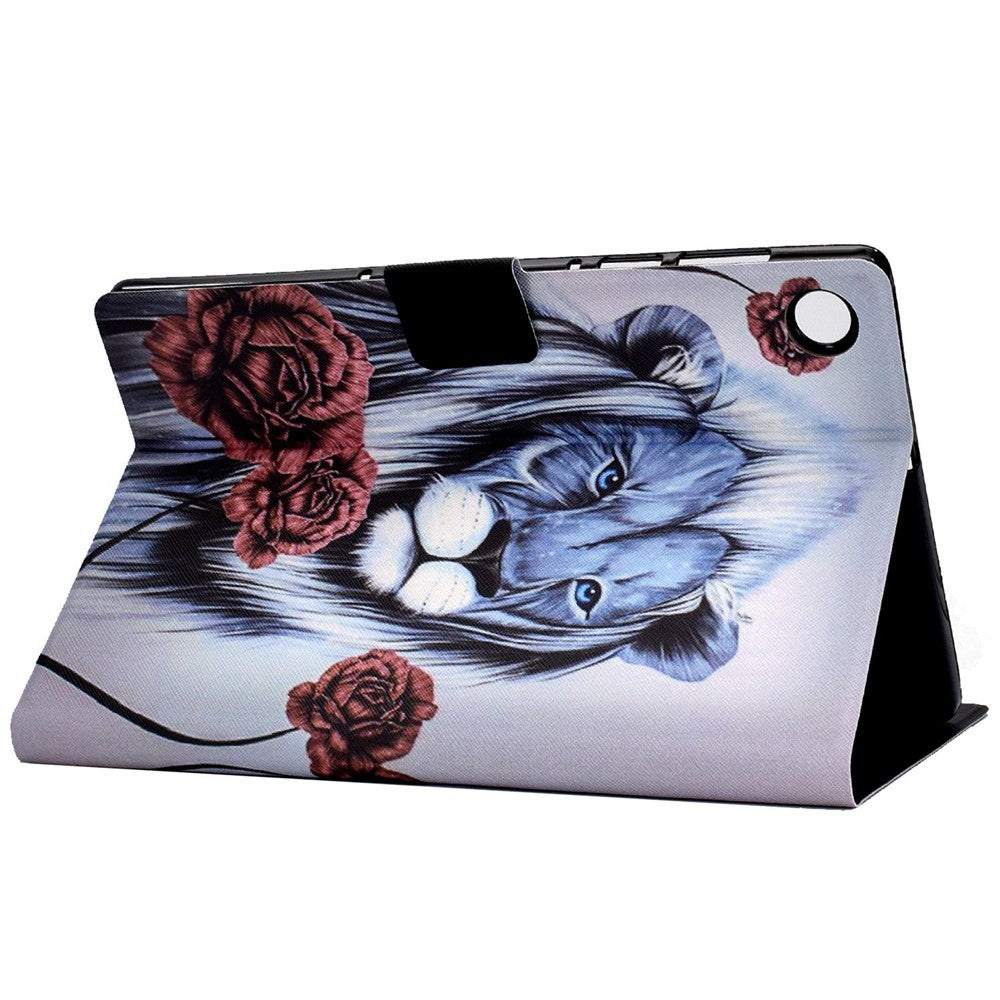 For Lenovo Tab M10 (Gen 3) TB-328FU / TB-328XU B2 Pattern Printing Stand Protective Case Auto Sleep / Wake Function PU Leather Smart Cover with Card Slots - Rose / Lion