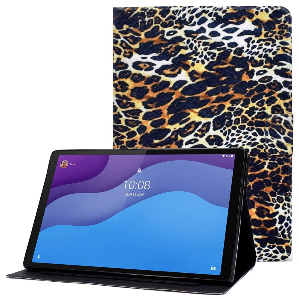For Lenovo Tab M10 (Gen 3) TB-328FU / TB-328XU B2 Pattern Printing Stand Protective Case Auto Sleep / Wake Function PU Leather Smart Cover with Card Slots - Leopard Print