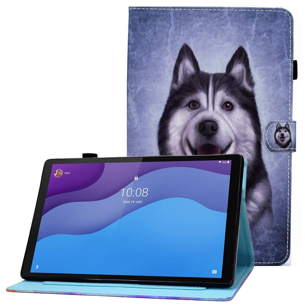 For Lenovo Tab M10 (Gen 3) TB-328FU / TB-328XU A2 Pattern Printing PU Leather Case Adjustable Stand Protection Smart Cover with Card Slots and Pencil Holder - Husky