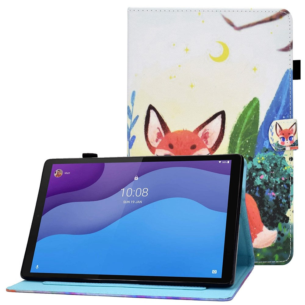 For Lenovo Tab M10 (Gen 3) TB-328FU / TB-328XU A2 Pattern Printing PU Leather Case Adjustable Stand Protection Smart Cover with Card Slots and Pencil Holder - Fox