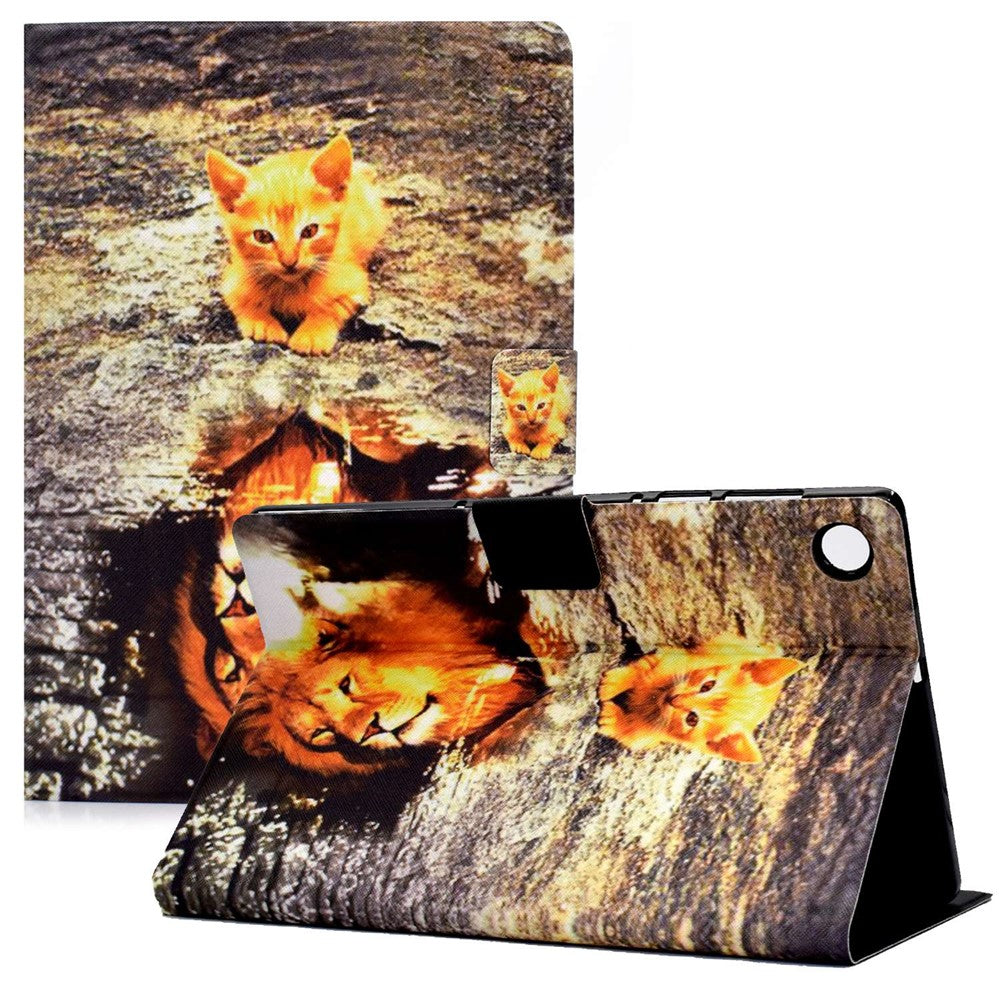 For Lenovo Tab M10 Plus (3rd Gen) / Xiaoxin Pad 2022 10.6 inch PU Leather Case Pattern Printing Card Holder Stand Cover - Cat and Lion