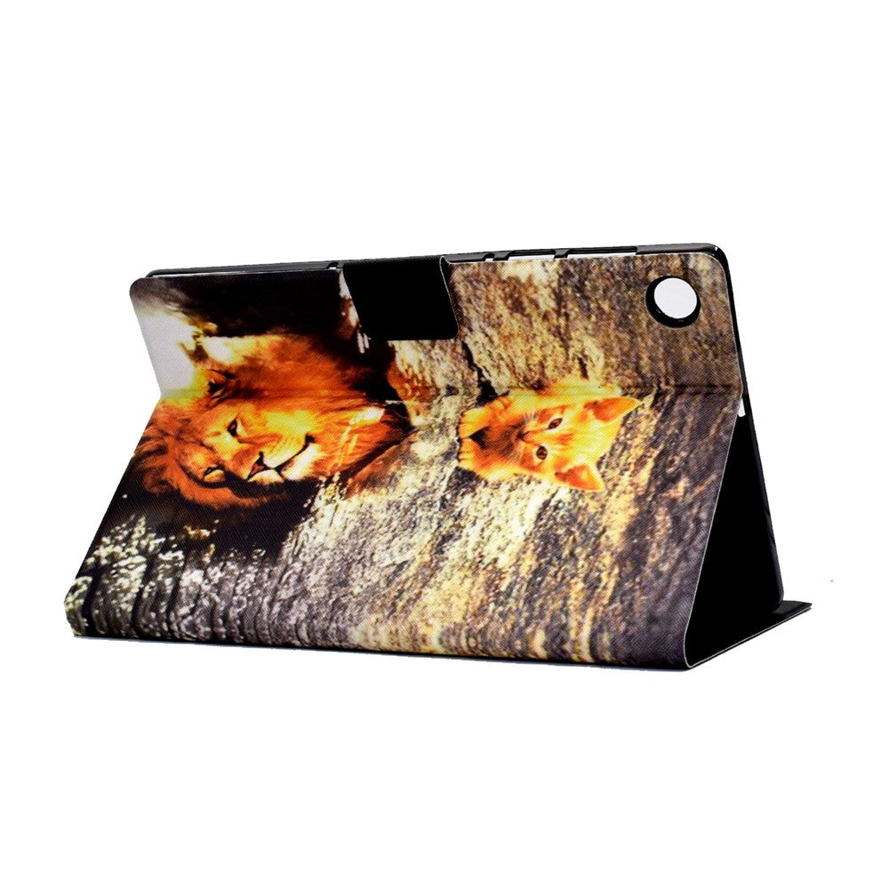 For Lenovo Tab M10 Plus (3rd Gen) / Xiaoxin Pad 2022 10.6 inch PU Leather Case Pattern Printing Card Holder Stand Cover - Cat and Lion
