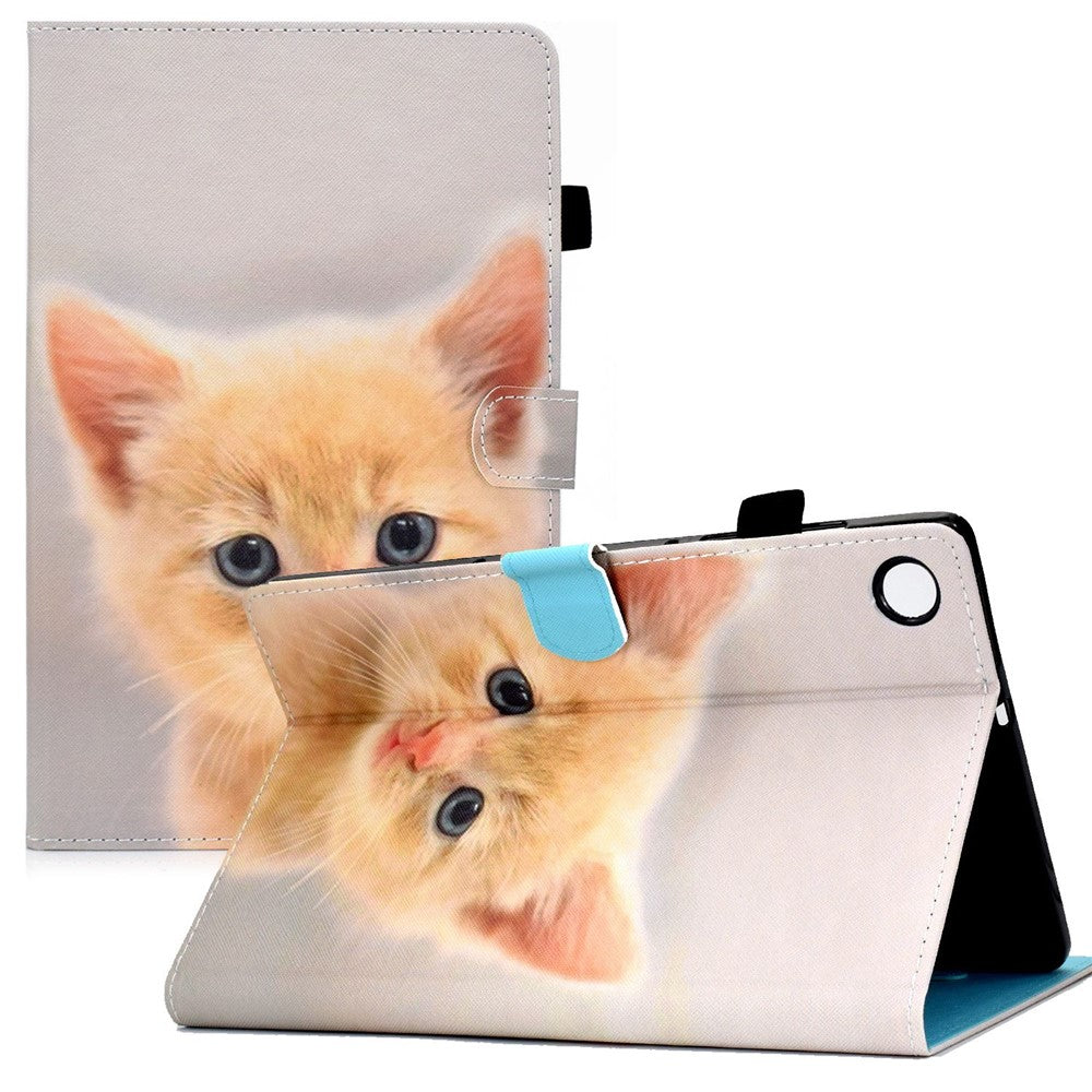 For Lenovo Tab M10 Plus (3rd Gen) / Xiaoxin Pad 2022 10.6 inch PU Leather Smart Auto Wake / Sleep Cover A3 Pattern Printing Stand Card Slots Protective Tablet Case with Pencil Holder - Cute Cat