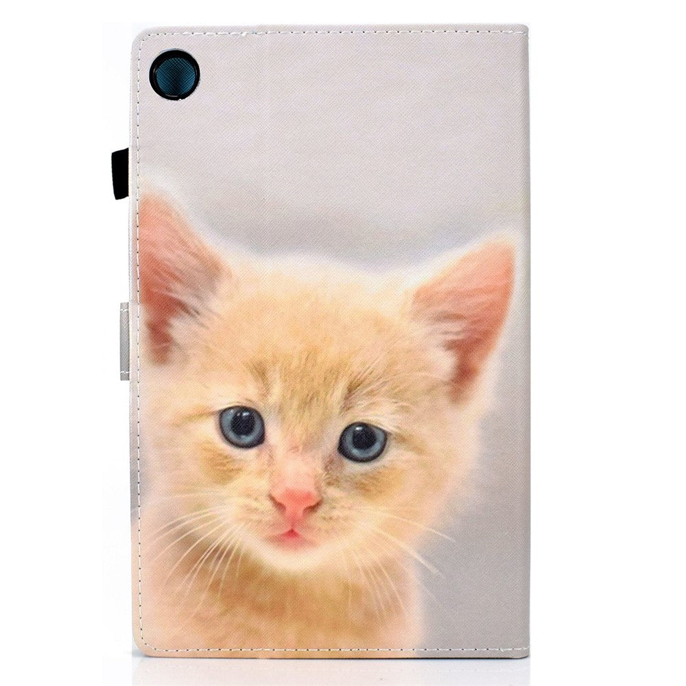 For Lenovo Tab M10 Plus (3rd Gen) / Xiaoxin Pad 2022 10.6 inch PU Leather Smart Auto Wake / Sleep Cover A3 Pattern Printing Stand Card Slots Protective Tablet Case with Pencil Holder - Cute Cat