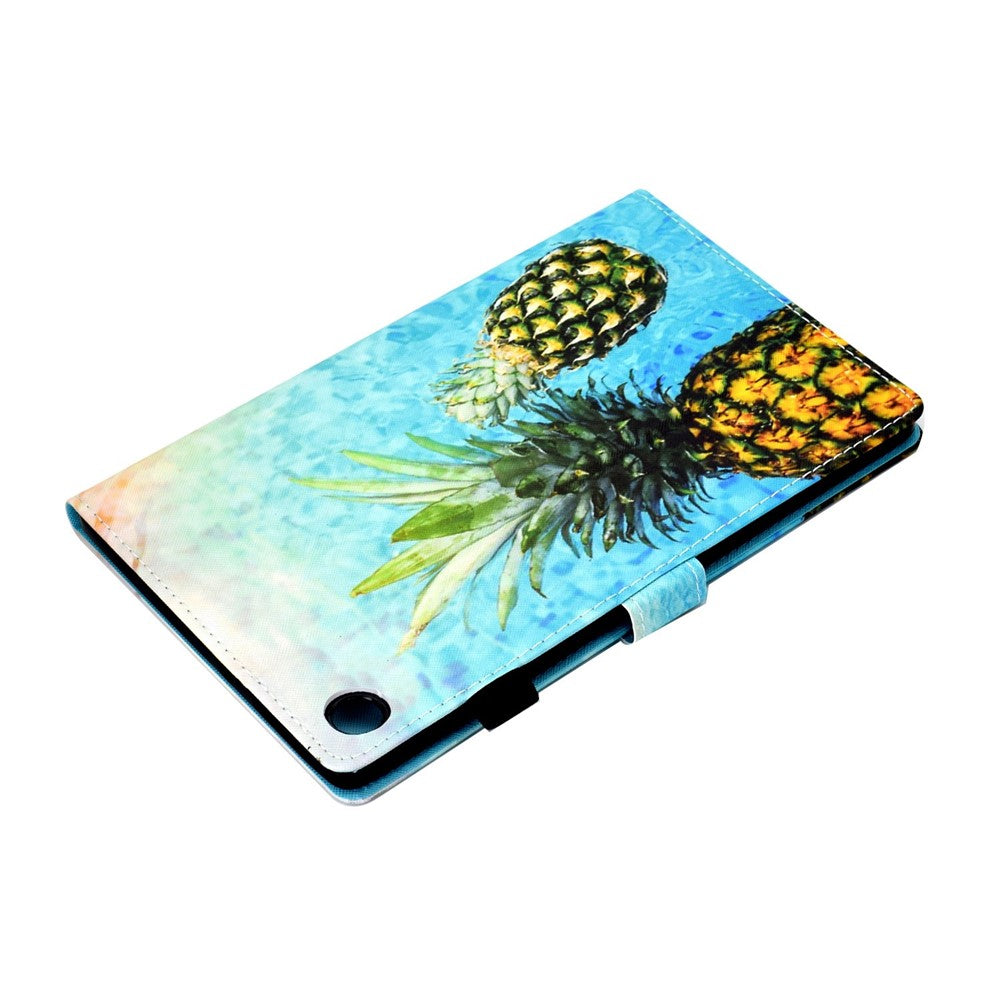 For Lenovo Tab M10 Plus (3rd Gen) / Xiaoxin Pad 2022 10.6 inch PU Leather Smart Auto Wake / Sleep Cover A3 Pattern Printing Stand Card Slots Protective Tablet Case with Pencil Holder - Pineapple