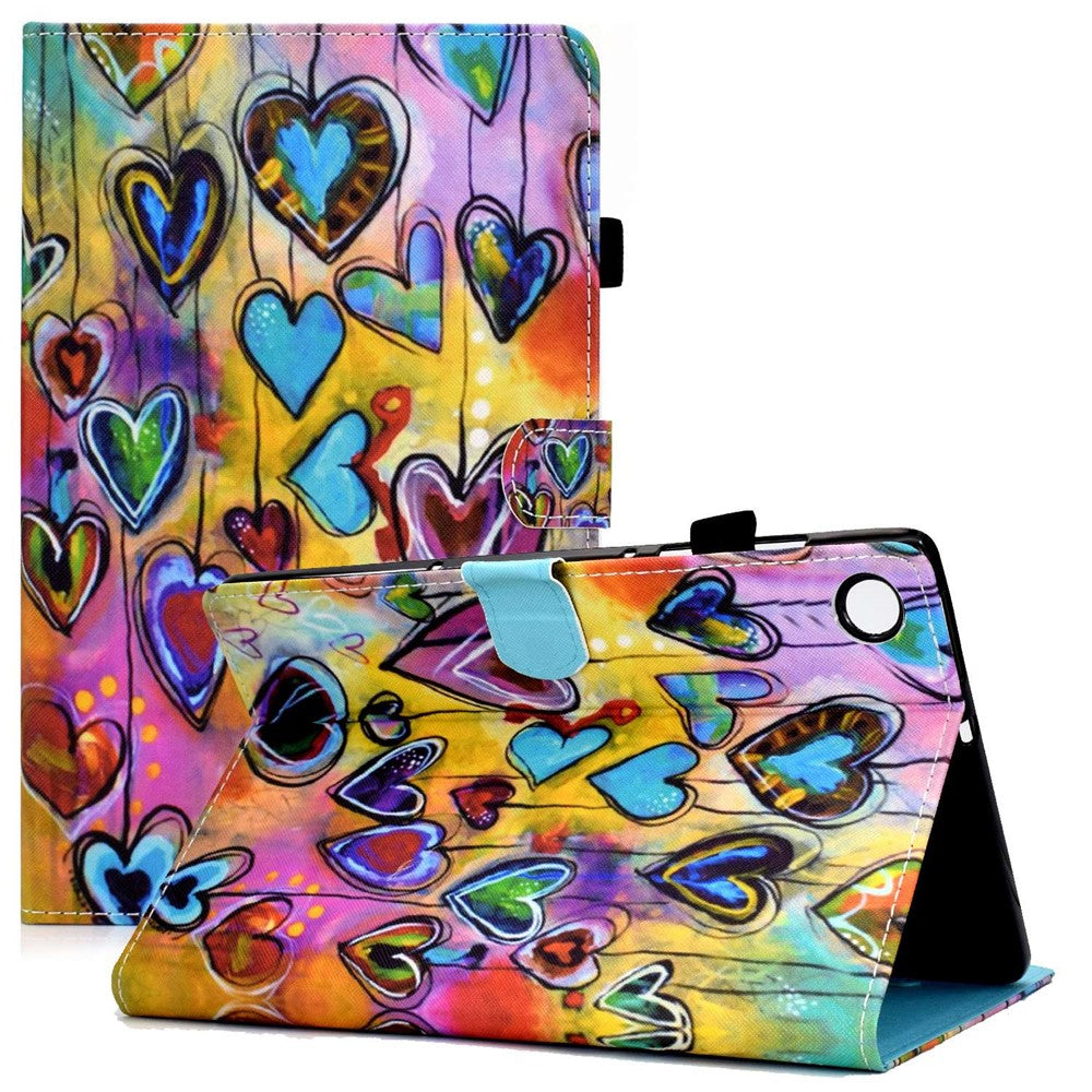 For Lenovo Tab M10 Plus (3rd Gen) / Xiaoxin Pad 2022 10.6 inch PU Leather Smart Auto Wake / Sleep Cover A3 Pattern Printing Stand Card Slots Protective Tablet Case with Pencil Holder - Love Hearts