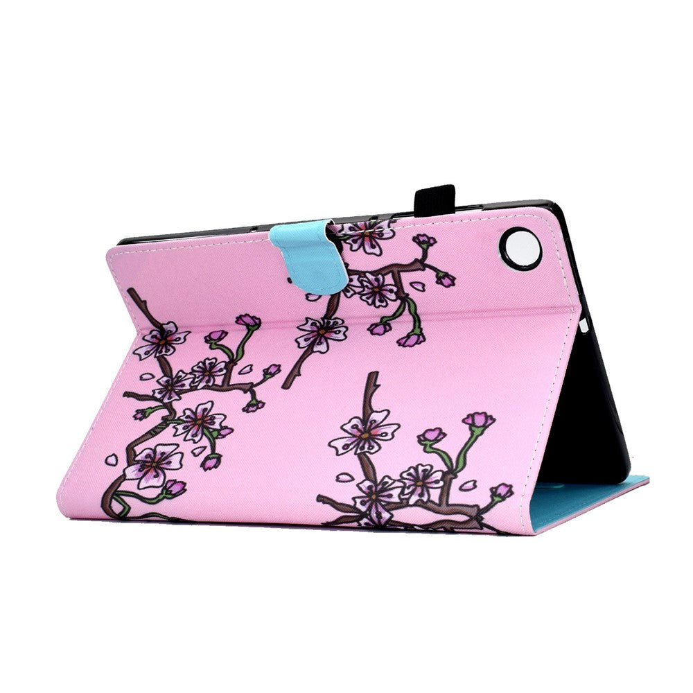 For Lenovo Tab M10 Plus (3rd Gen) / Xiaoxin Pad 2022 10.6 inch PU Leather Smart Auto Wake / Sleep Cover A3 Pattern Printing Stand Card Slots Protective Tablet Case with Pencil Holder - Plum Blossom