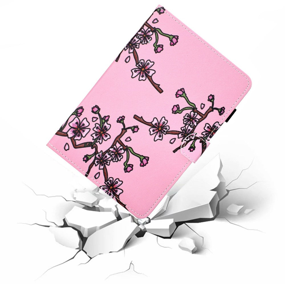 For Lenovo Tab M10 Plus (3rd Gen) / Xiaoxin Pad 2022 10.6 inch PU Leather Smart Auto Wake / Sleep Cover A3 Pattern Printing Stand Card Slots Protective Tablet Case with Pencil Holder - Plum Blossom