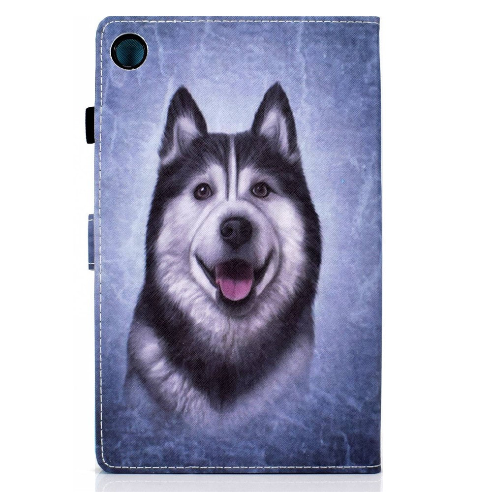 For Lenovo Tab M10 Plus (3rd Gen) / Xiaoxin Pad 2022 10.6 inch PU Leather Smart Auto Wake / Sleep Cover A3 Pattern Printing Stand Card Slots Protective Tablet Case with Pencil Holder - Husky