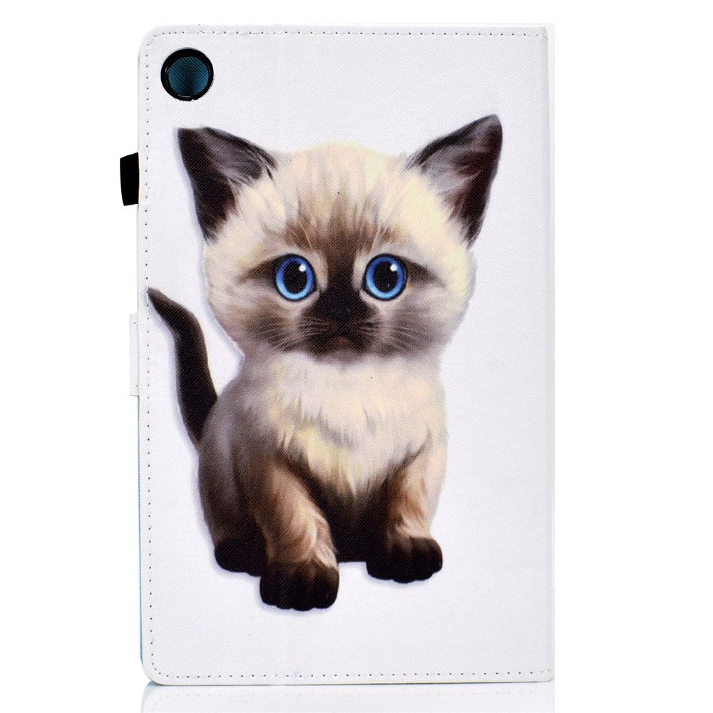 For Lenovo Tab M10 Plus (3rd Gen) / Xiaoxin Pad 2022 10.6 inch PU Leather Smart Auto Wake / Sleep Cover A3 Pattern Printing Stand Card Slots Protective Tablet Case with Pencil Holder - Cat