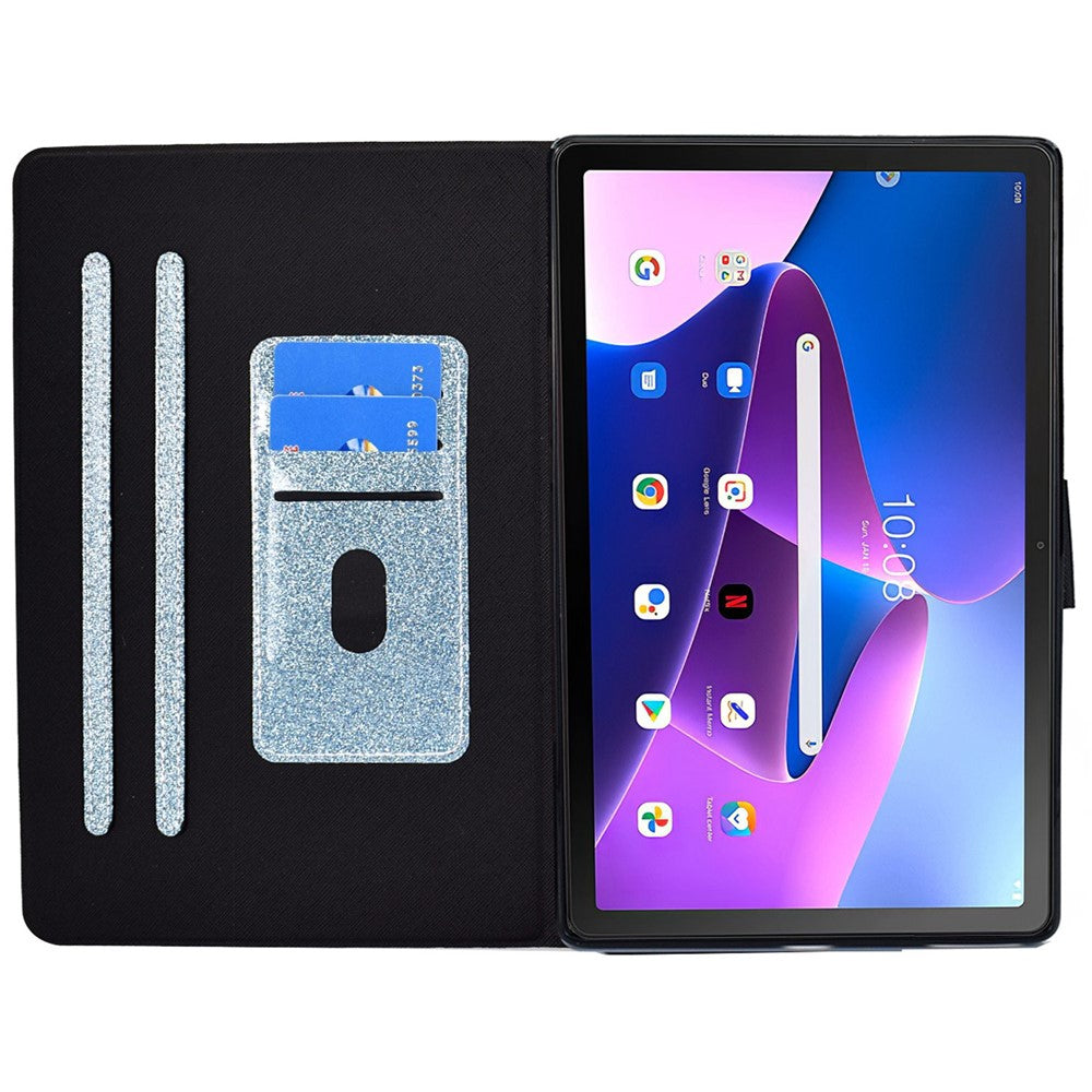 Glittery PU Leather Tablet Case for Lenovo Tab M10 (Gen 3) TB-328FU / TB-328XU, Full Protection Magnetic Clasp Protective Cover with Stand Card Holder - Blue