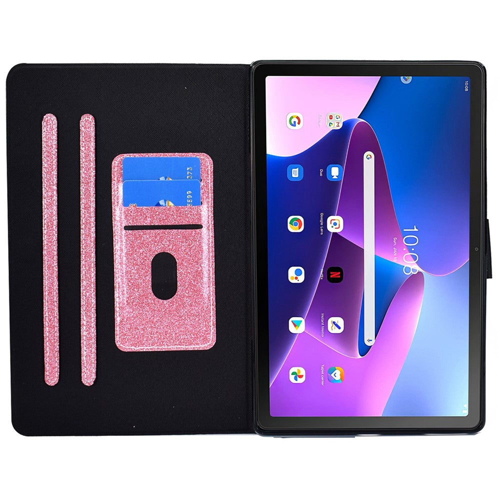 Glittery PU Leather Tablet Case for Lenovo Tab M10 (Gen 3) TB-328FU / TB-328XU, Full Protection Magnetic Clasp Protective Cover with Stand Card Holder - Pink