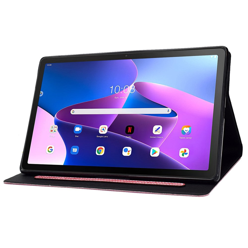 Glittery PU Leather Tablet Case for Lenovo Tab M10 (Gen 3) TB-328FU / TB-328XU, Full Protection Magnetic Clasp Protective Cover with Stand Card Holder - Pink
