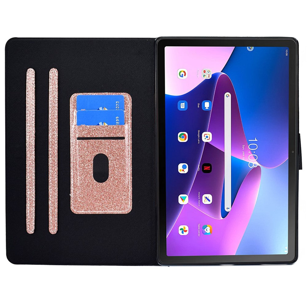 Glittery PU Leather Tablet Case for Lenovo Tab M10 (Gen 3) TB-328FU / TB-328XU, Full Protection Magnetic Clasp Protective Cover with Stand Card Holder - Rose Gold