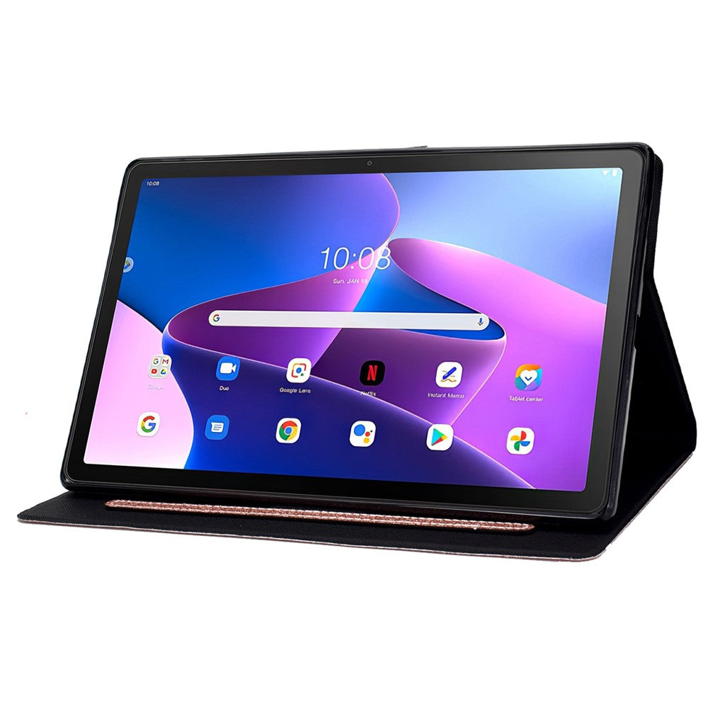Glittery PU Leather Tablet Case for Lenovo Tab M10 (Gen 3) TB-328FU / TB-328XU, Full Protection Magnetic Clasp Protective Cover with Stand Card Holder - Rose Gold