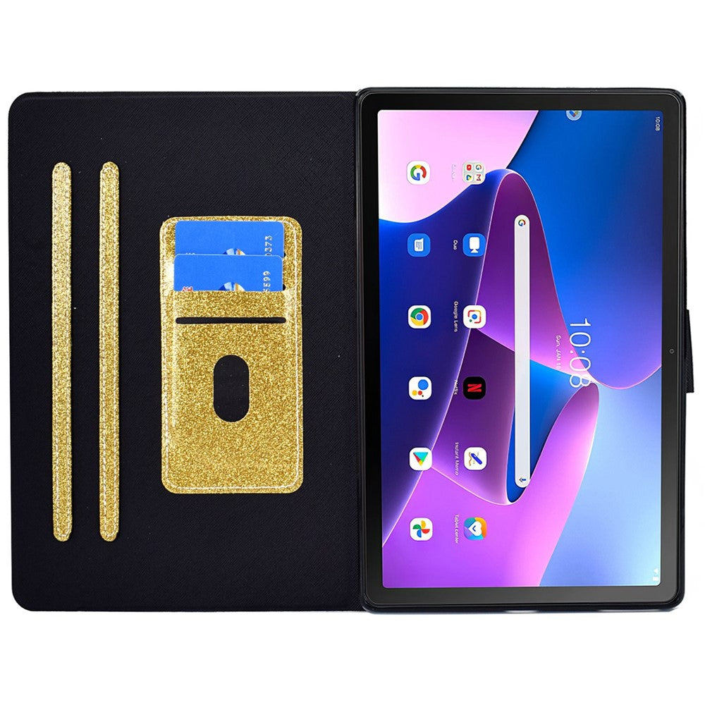 Glittery PU Leather Tablet Case for Lenovo Tab M10 (Gen 3) TB-328FU / TB-328XU, Full Protection Magnetic Clasp Protective Cover with Stand Card Holder - Gold