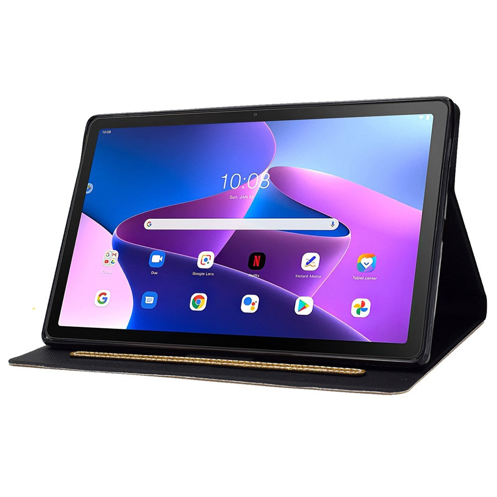Glittery PU Leather Tablet Case for Lenovo Tab M10 (Gen 3) TB-328FU / TB-328XU, Full Protection Magnetic Clasp Protective Cover with Stand Card Holder - Gold