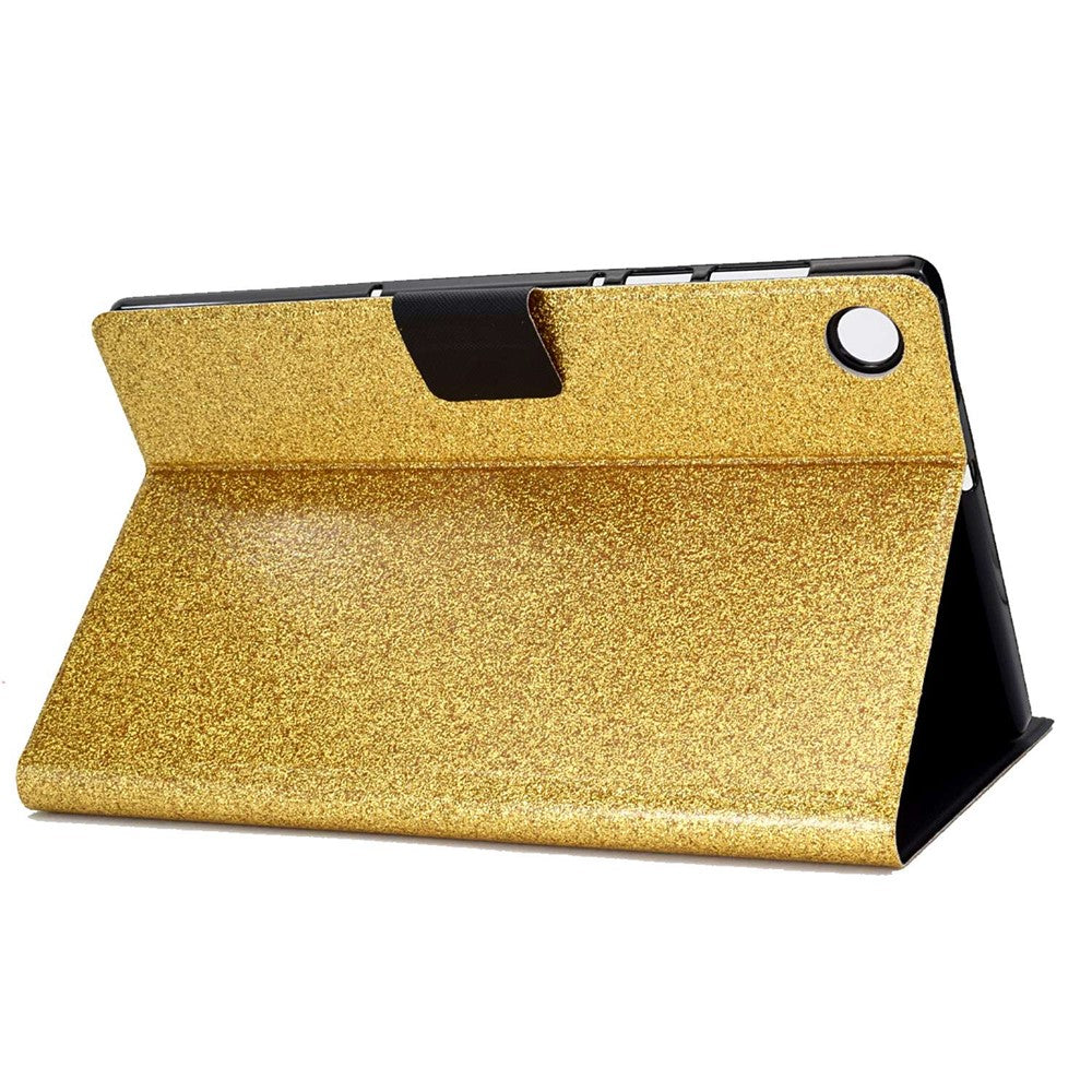 Glittery PU Leather Tablet Case for Lenovo Tab M10 (Gen 3) TB-328FU / TB-328XU, Full Protection Magnetic Clasp Protective Cover with Stand Card Holder - Gold