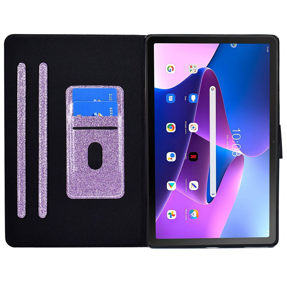 Glittery PU Leather Tablet Case for Lenovo Tab M10 (Gen 3) TB-328FU / TB-328XU, Full Protection Magnetic Clasp Protective Cover with Stand Card Holder - Purple