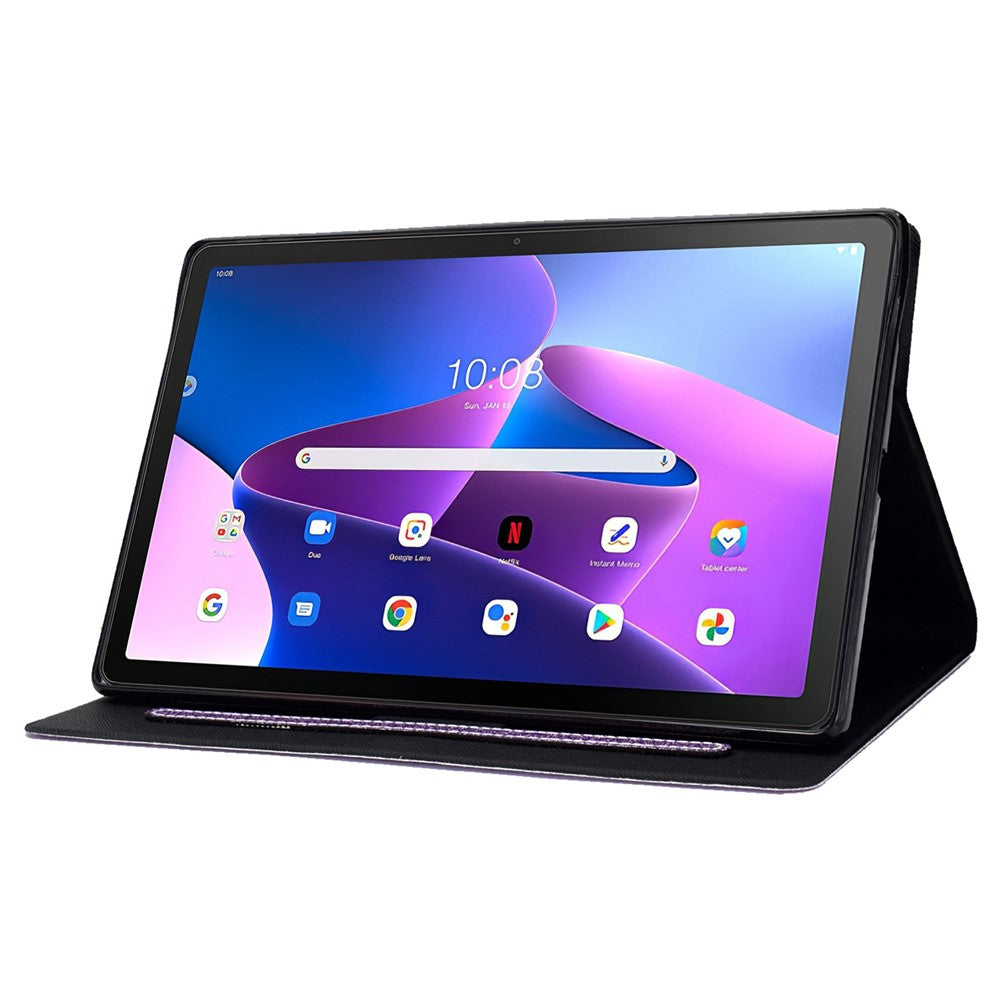 Glittery PU Leather Tablet Case for Lenovo Tab M10 (Gen 3) TB-328FU / TB-328XU, Full Protection Magnetic Clasp Protective Cover with Stand Card Holder - Purple