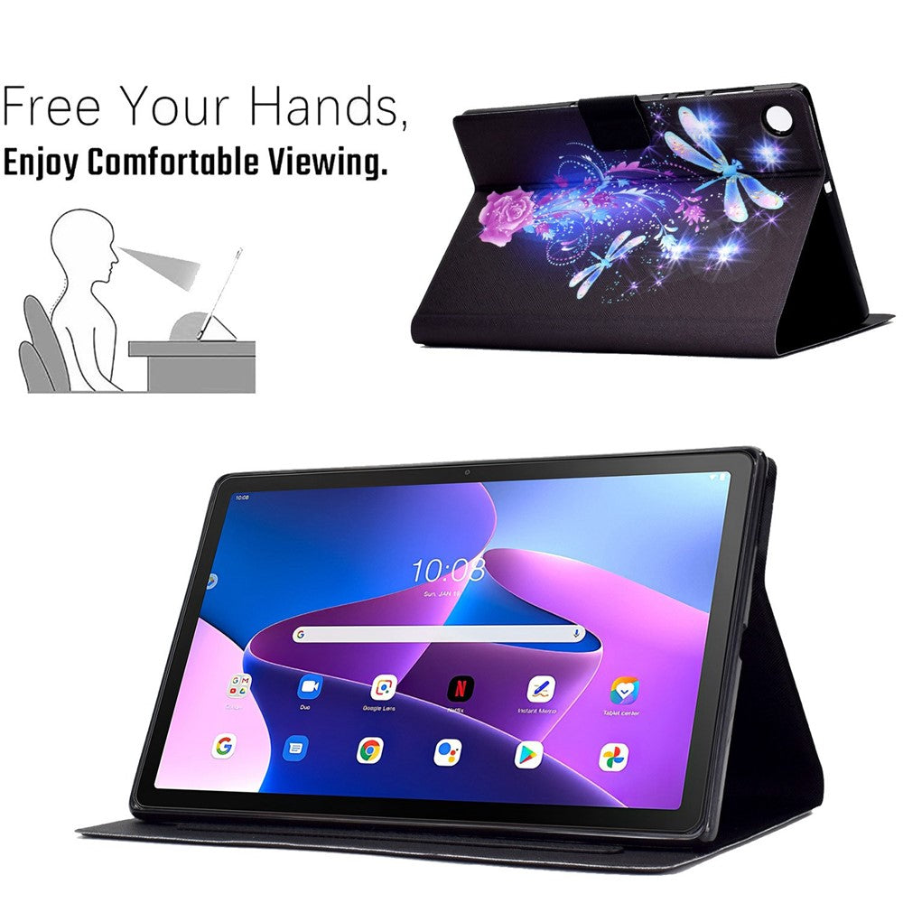 PU Leather Tablet Case for Lenovo Tab M10 (Gen 3) TB-328FU / TB-328XU, Pattern Printing Card Holder Shockproof Cover with Adjustable Stand - Dragonfly