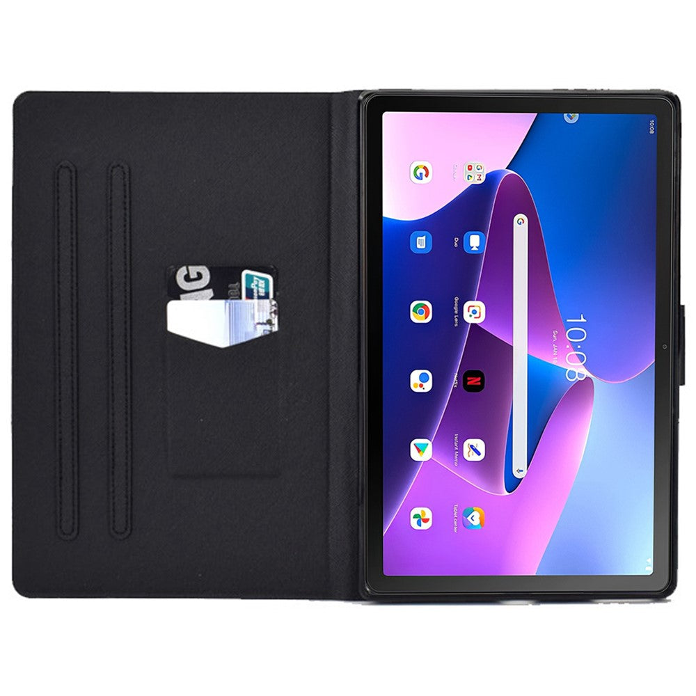 PU Leather Tablet Case for Lenovo Tab M10 (Gen 3) TB-328FU / TB-328XU, Pattern Printing Card Holder Shockproof Cover with Adjustable Stand - Starry Sky / Cat