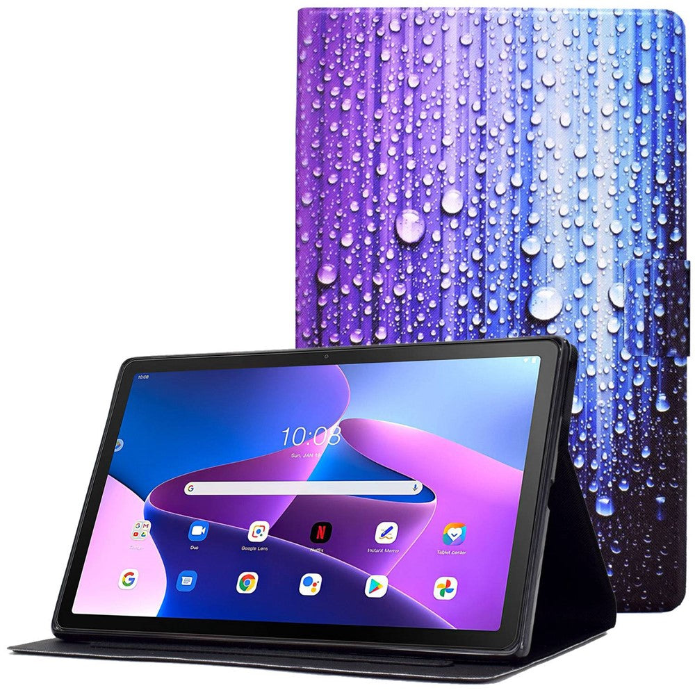 PU Leather Tablet Case for Lenovo Tab M10 (Gen 3) TB-328FU / TB-328XU, Pattern Printing Card Holder Shockproof Cover with Adjustable Stand - Water-drop