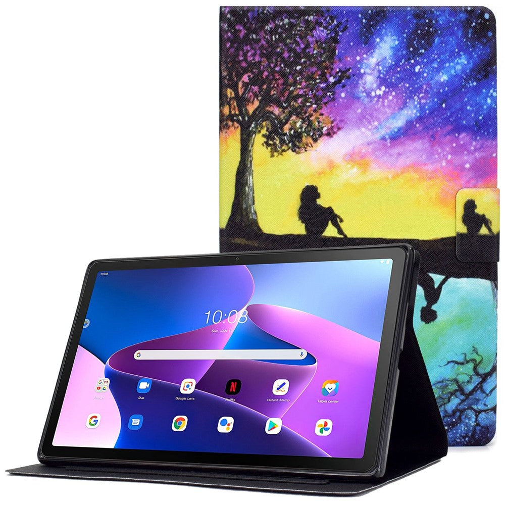 PU Leather Tablet Case for Lenovo Tab M10 (Gen 3) TB-328FU / TB-328XU, Pattern Printing Card Holder Shockproof Cover with Adjustable Stand - Starry Sky / Inverted Image