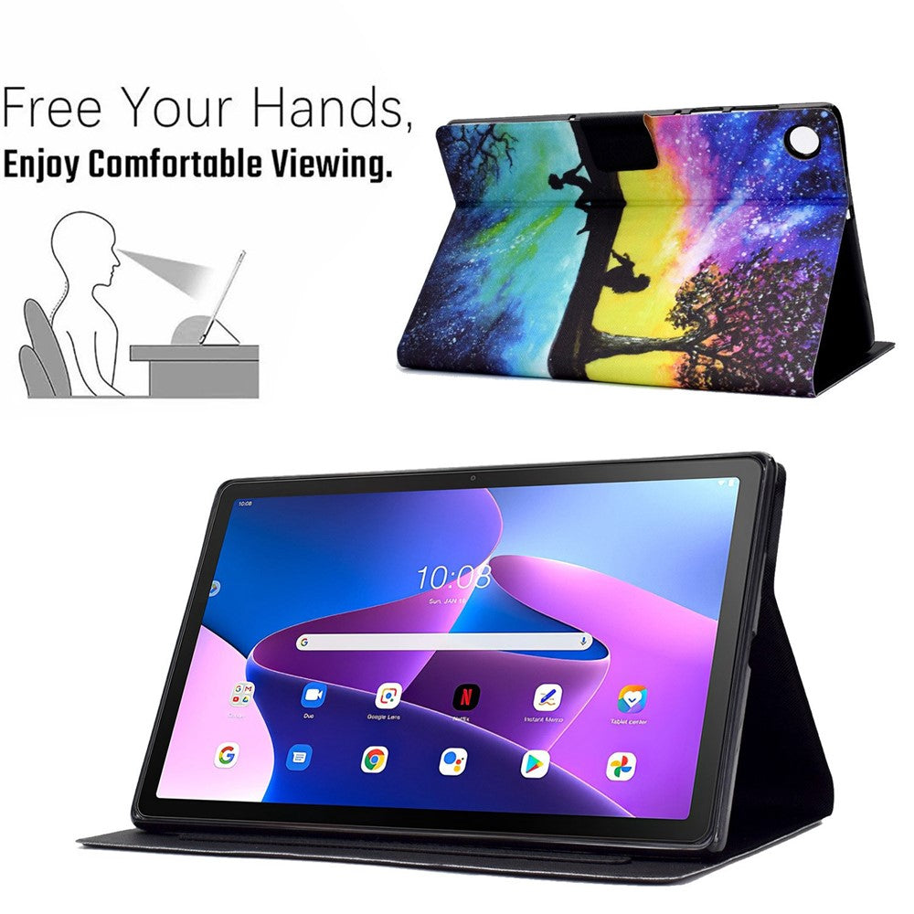 PU Leather Tablet Case for Lenovo Tab M10 (Gen 3) TB-328FU / TB-328XU, Pattern Printing Card Holder Shockproof Cover with Adjustable Stand - Starry Sky / Inverted Image