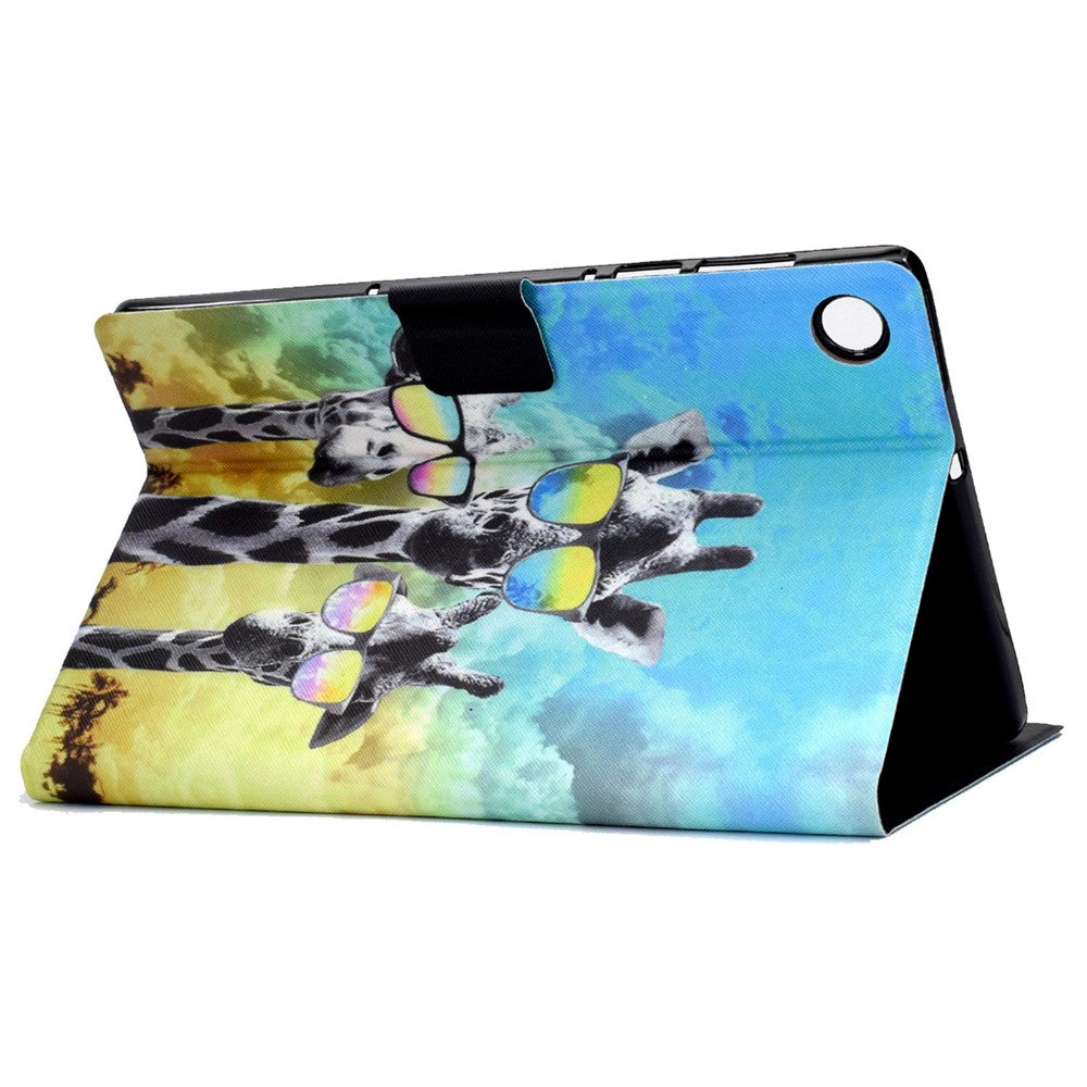 PU Leather Tablet Case for Lenovo Tab M10 (Gen 3) TB-328FU / TB-328XU, Pattern Printing Card Holder Shockproof Cover with Adjustable Stand - Giraffe with Glasses