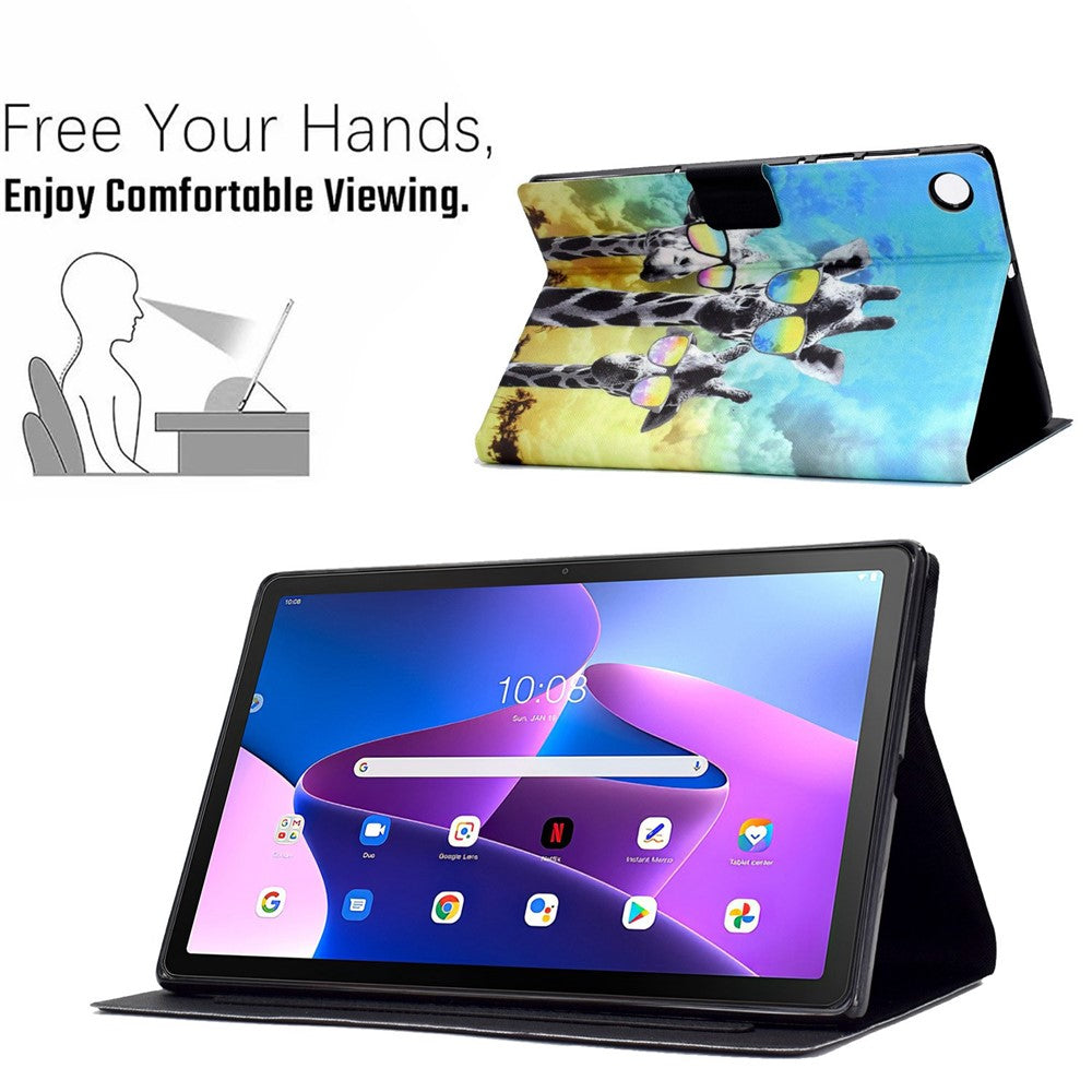 PU Leather Tablet Case for Lenovo Tab M10 (Gen 3) TB-328FU / TB-328XU, Pattern Printing Card Holder Shockproof Cover with Adjustable Stand - Giraffe with Glasses