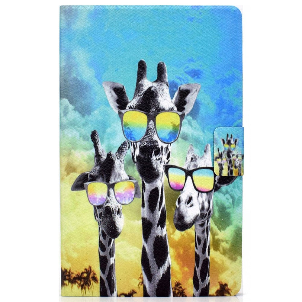 PU Leather Tablet Case for Lenovo Tab M10 (Gen 3) TB-328FU / TB-328XU, Pattern Printing Card Holder Shockproof Cover with Adjustable Stand - Giraffe with Glasses