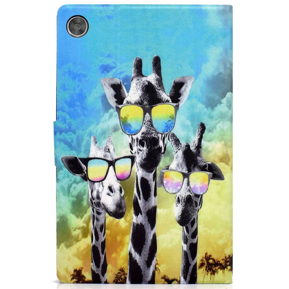 PU Leather Tablet Case for Lenovo Tab M10 (Gen 3) TB-328FU / TB-328XU, Pattern Printing Card Holder Shockproof Cover with Adjustable Stand - Giraffe with Glasses